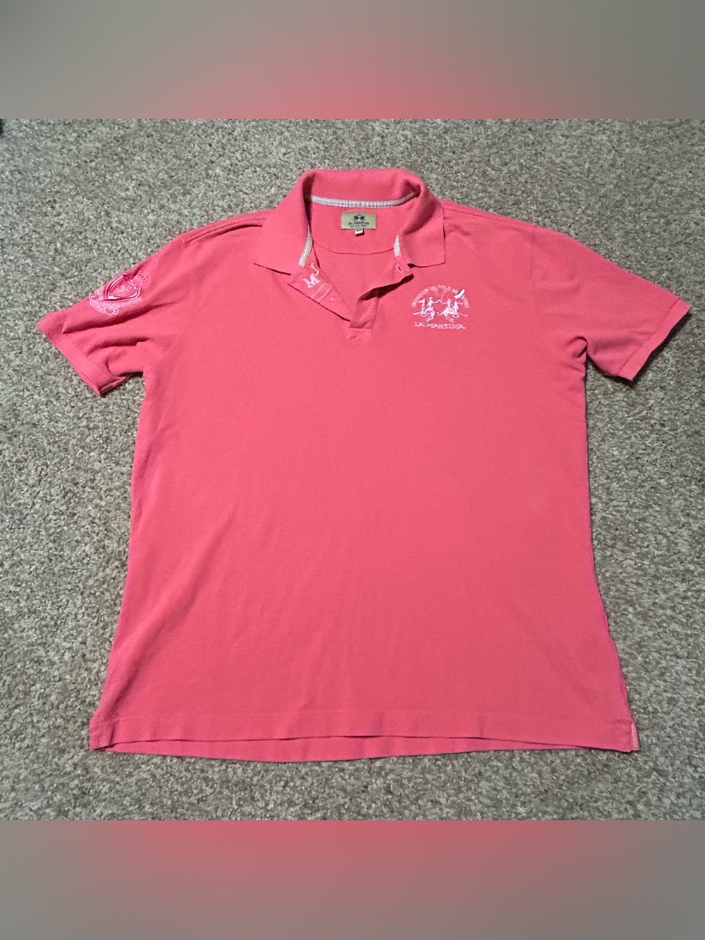 La Martina Classic Men's Coral Polo with Embroidered Chest Detail - Size 3XL